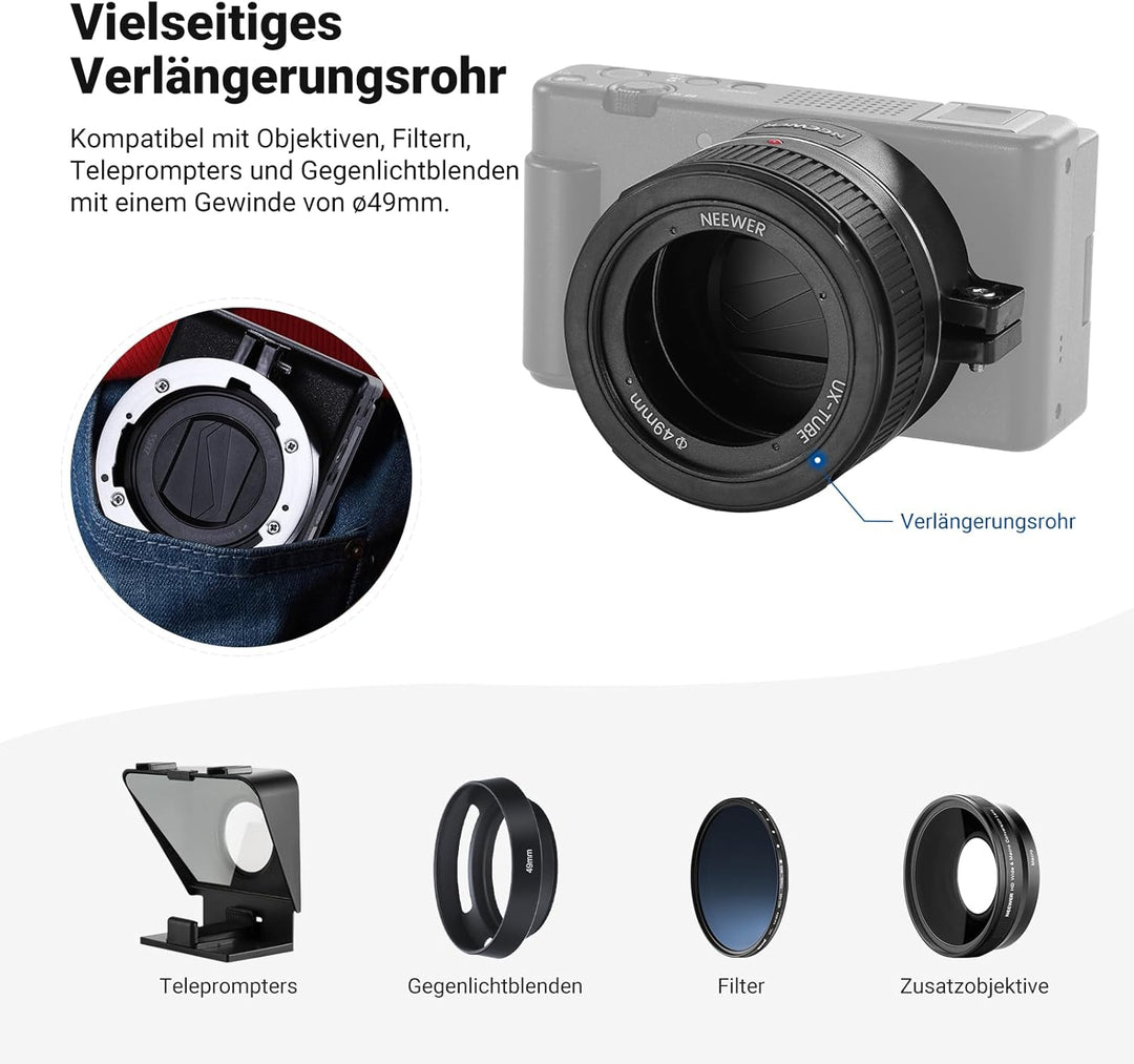 NEEWER Weitwinkelobjektiv Kompatibel mit Sony ZV-1 II (ZV-1 M2), 2 in 1 HD 18mm Weitwinkel + 10X zus