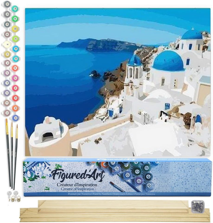 Figured'Art Malen Nach Zahlen Erwachsene Mit Rahmen Griechisches Dorf - Paint by Numbers Basteln DIY