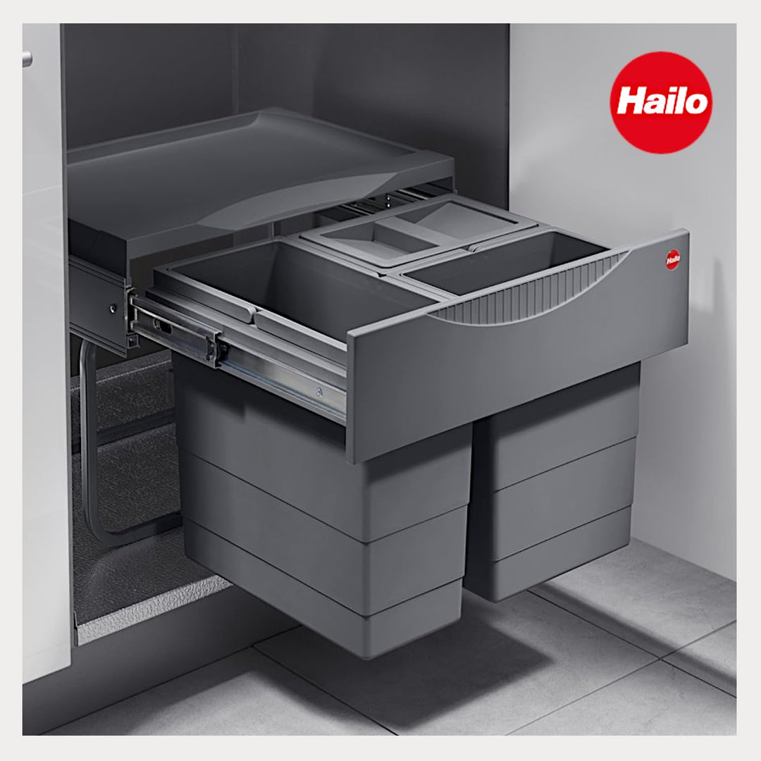 Hailo Abfallsammler 3644911 | 3fach Raumspar Tandem Abfalltrennsystem | 2x 8 + 12L Inneneimer im Tel