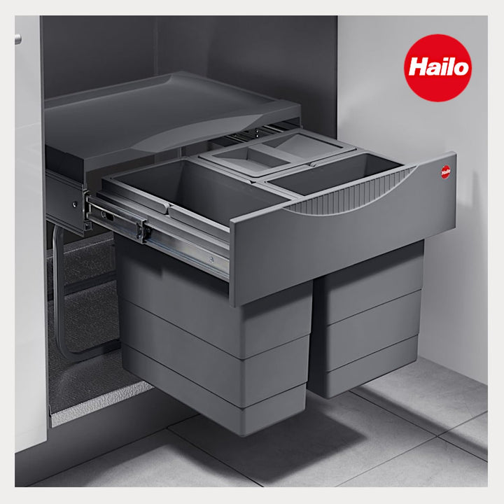 Hailo Abfallsammler 3644911 | 3fach Raumspar Tandem Abfalltrennsystem | 2x 8 + 12L Inneneimer im Tel