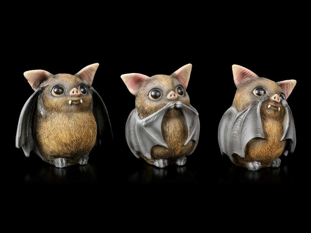 DREI weise Fledermaus Figuren - Nichts sehen, Nichts hören, Nichts sehen, 3er Set | Witzige Tierfigu