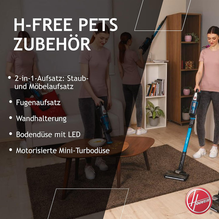 Hoover Akku-Staubsauger Tierhaare H-Free 500 Pets ohne Beutel I auch als Handstaubsauger I Bis zu 30