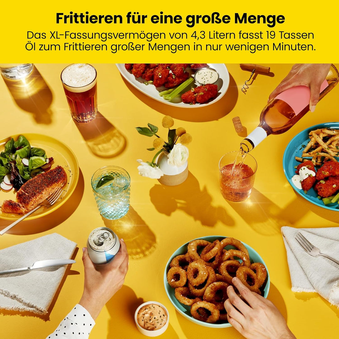 Chefman 4,3 Liter Fritteuse mit Sieb, XL Jumbo Grösse, Einstellbare Temperatur & Timer, Perfekt für