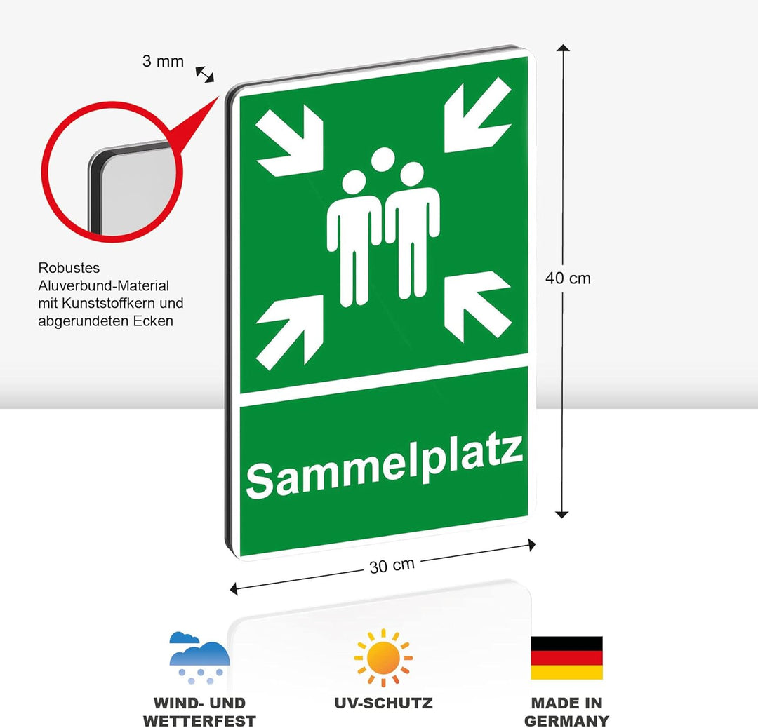 3 Stück XXL Sammelplatz Schild 30 x 40 cm Alu 3mm Alu-Dibond stabile Aluminiumverbundplatte Sammelst