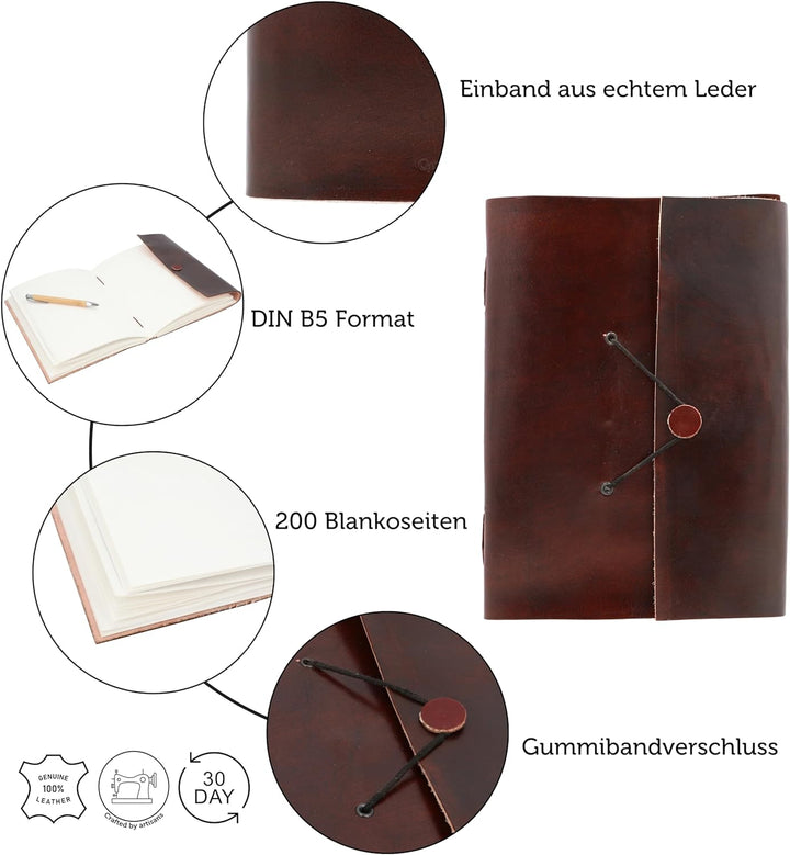 Gusti Leder nature Buch Notizblock Tagebuch Skizzenbuch Kladde Traditionell Gross Lederaccessoire Fo