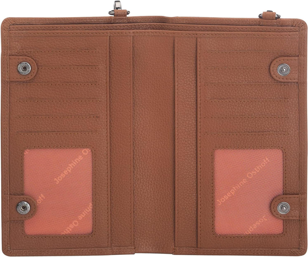 Josephine Osthoff Handy Umhängetasche mit Geldbörse, handgemacht aus 100% Echtleder, Clutch für Dame