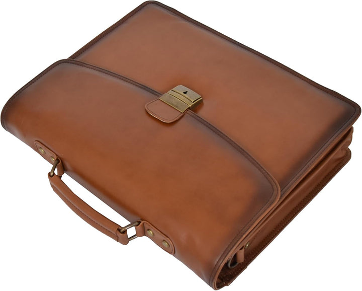 A1 FASHION GOODS Herren Aktentasche Italienisches Leder Soft-Slim-Tasche Antike Vintage Hellbraun Ge