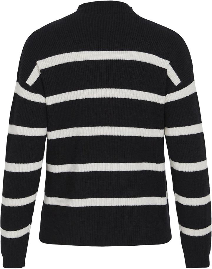 Vila Damen Strickpullover XS Black/Stripes:white Alyssum, XS Black/Stripes:white Alyssum