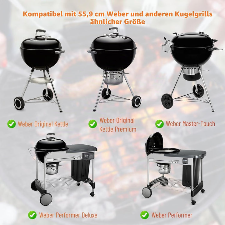 onlyfire Rotisserie Grillspiess Set mit DC Grillmotor und Adapter, Drehspiess für Weber 57cm Kettle
