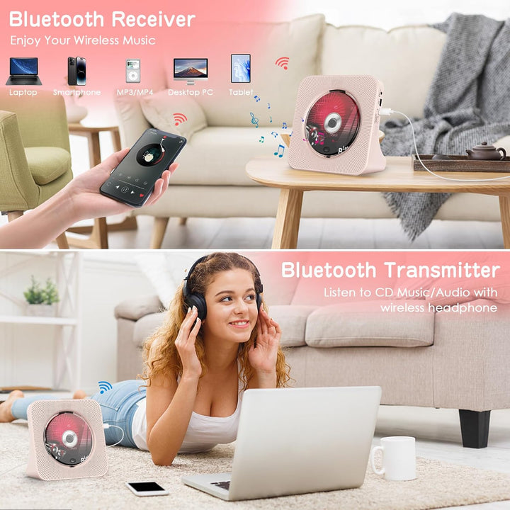 KOVCDVI CD Player mit Lautsprecher CD Player Bluetooth 5.0 CD-Player Desktop mit Fernbedienung Staub