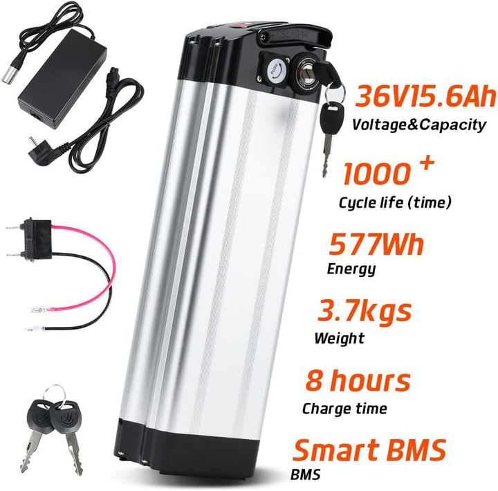 SEASON E-Bike Pedelec Akku Silverfish 36V 15.6Ah 577Wh, passend für 36V 250W/350W/500W Motoren, für