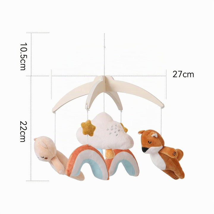 Baby Mobile Holz für Babybett, Regenbogen Wolke mit Plüsch Bär, Fuchs Mobile Baby, Mobile Baby Winds