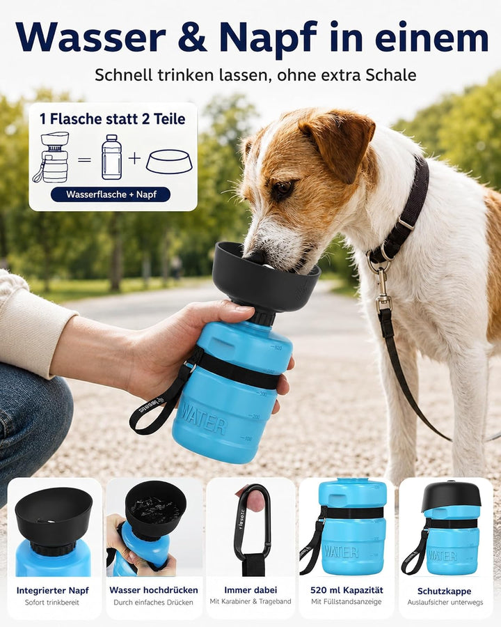 lesotc 520ml Hundetrinkflasche für unterwegs, Faltbare Hund Auslaufsicher Wasserflasche, Hunde Wasse