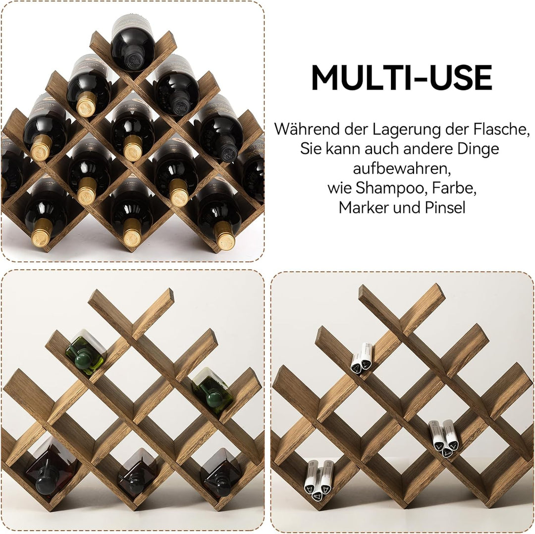 KIRIGEN hölzernes13-Flaschen-Weinregal, 4-stufiges Holz-Wein-Displayregal, Stand- und Theken-Weinauf