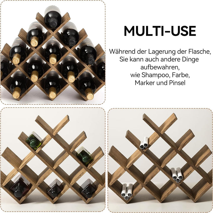 KIRIGEN hölzernes13-Flaschen-Weinregal, 4-stufiges Holz-Wein-Displayregal, Stand- und Theken-Weinauf
