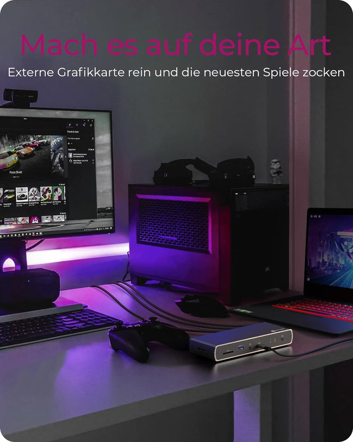 ICY Box Thunderbolt 4 Docking Station (10-in-1) für 2 Monitore (4K 60Hz) oder 1 Monitor (8K 30Hz), 2