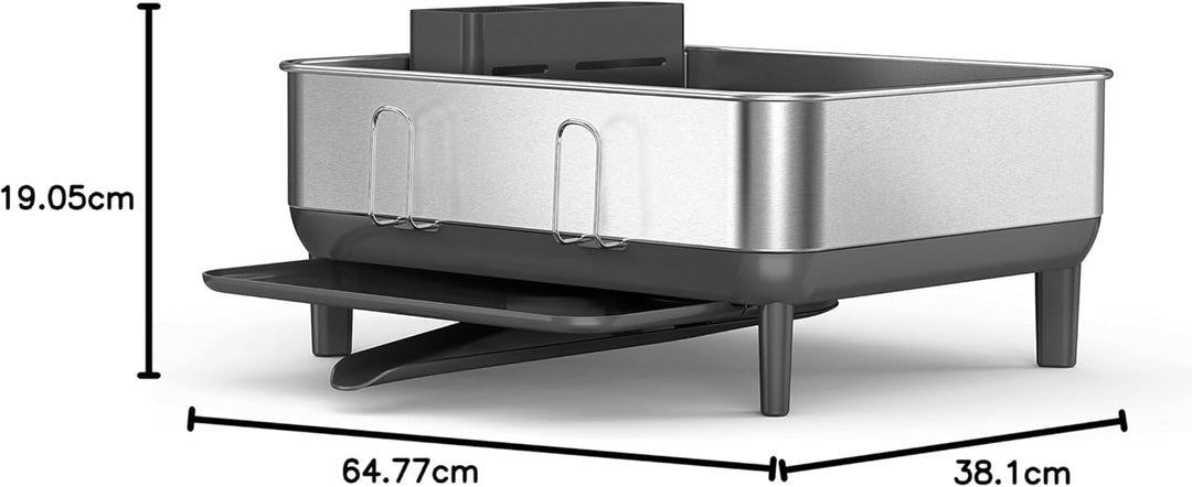 Simplehuman Geschirr-Abtropfgestell aus Edelstahl in der Farbe Grau, Masse: 39,4cm x 38cm x 19cm, KT