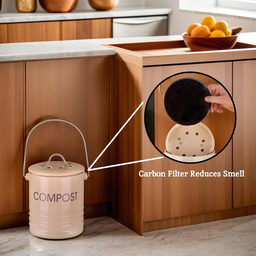 Premier Housewares 0510020 Komposteimer mit Tragegriff Ø14 x H22 cm, Creme Creme Komposteimer, Creme