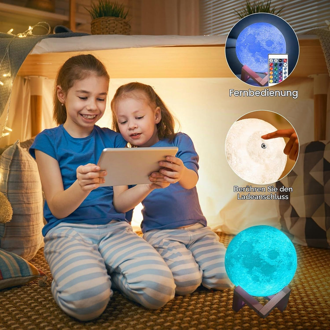 3D Mondlampe LED, 16 RGB Farben, Touch-Steuerung &amp; USB-Aufladung | Dimmbares Nachtlicht für Kinderzi