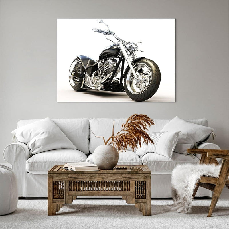 Bilder auf Leinwand 100x70cm Leinwandbild Motorrad Motor Geschwindigkeit Chrom Gross Wanddeko Bild S