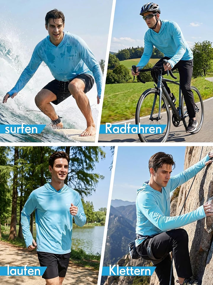 HUAKANG Herren Langarm Rashguard Kapuzenpullover UPF50+ Shirt Rashguard Angelbekleidung UV Sonnensch