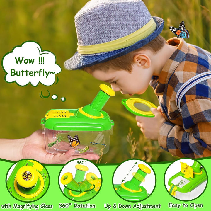 Entdecker Set für Kinder ab 4, 17 Stück Forscherset für Kinder, Insektenbox mit Drehbar Lupe, Kinder