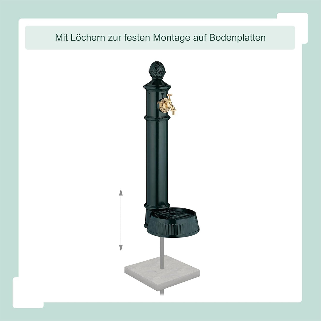 Relaxdays Standbrunnen antik, mit Wasserhahn & Becken, HxBxT: 83 x 26 x 31,5 cm, Wasserzapfsäule Gar