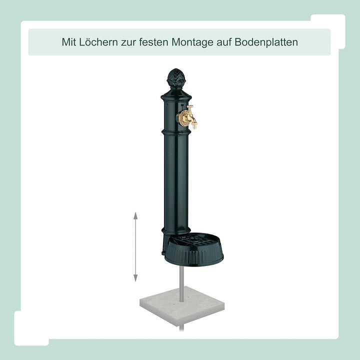 Relaxdays Standbrunnen antik, mit Wasserhahn & Becken, HxBxT: 83 x 26 x 31,5 cm, Wasserzapfsäule Gar
