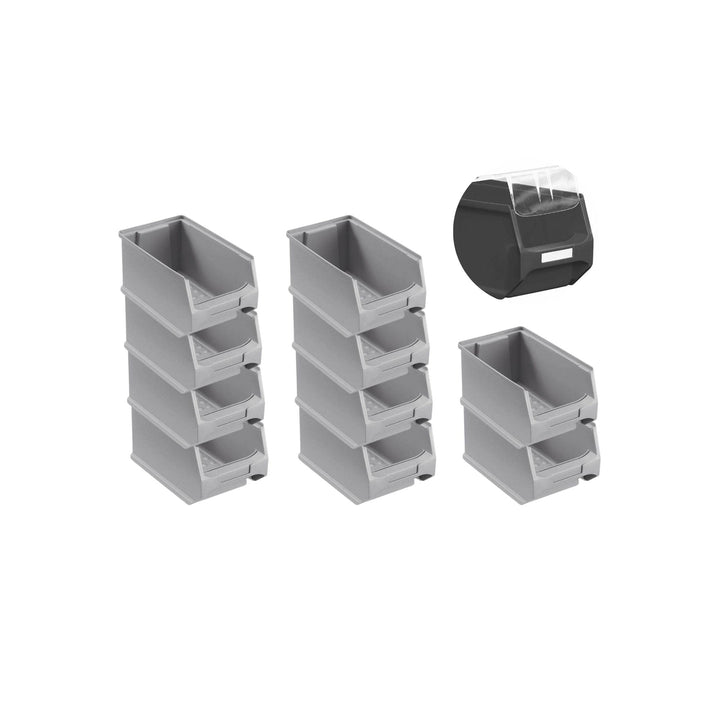 SparSet 10x Graue Sichtlagerbox 3.0 mit Abdeckung | HxBxT 12,5x14,5x23,5cm | 2,8 Liter | Sichtlagerb