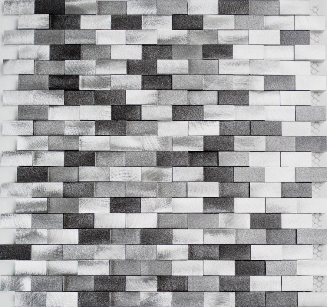 Mosaik Brick Aluminium 3D mix silber/schwarz Metall Fliesenspiegel, Mosaikstein Format: 15x30x8/10/1