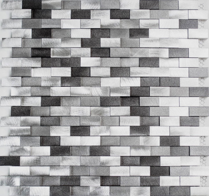 Mosaik Brick Aluminium 3D mix silber/schwarz Metall Fliesenspiegel, Mosaikstein Format: 15x30x8/10/1