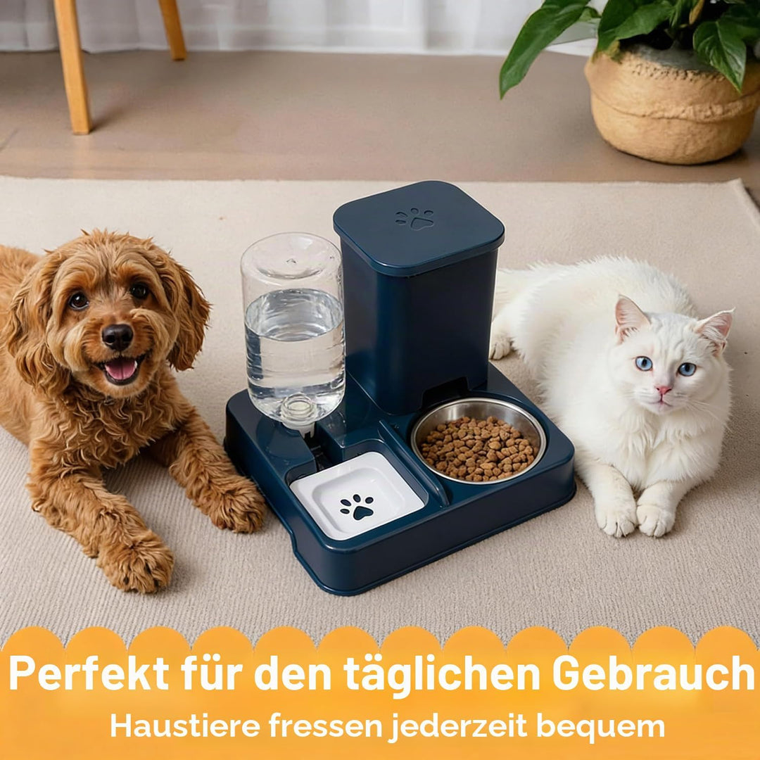 2-in-1 Automatischer Futter und Wasserspender für Haustiere, Abnehmbarer Futterstation, Katzenfutter