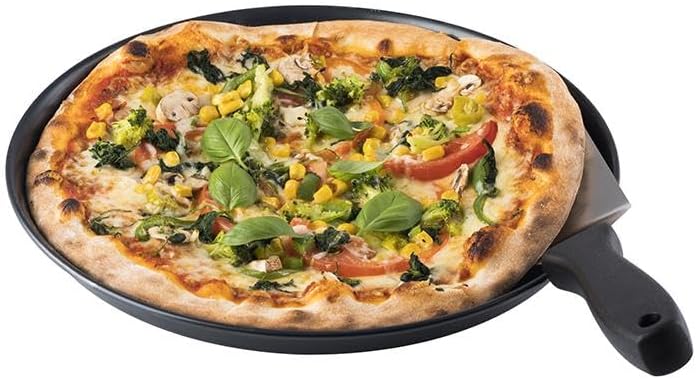 METRO Professional Pizzablech, Metall, 36 cm, 370 x 370 x 100 mm, unbeschichtetes Blaublech mit Roll