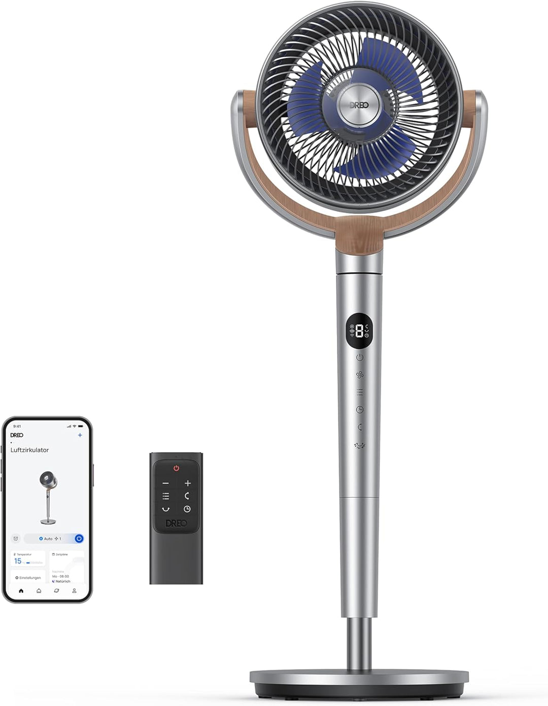 DREO Smart Standventilator, 120°+120° Oszillierend Ventilator mit Wi-Fi/Sprachsteuerung, 20dB Leiser