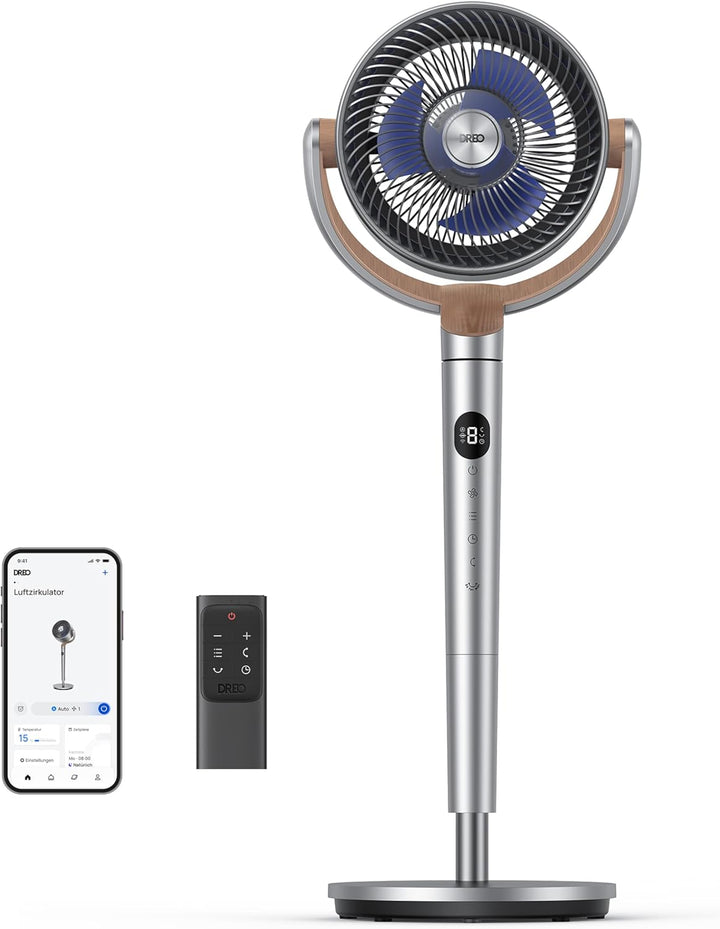 DREO Smart Standventilator, 120°+120° Oszillierend Ventilator mit Wi-Fi/Sprachsteuerung, 20dB Leiser