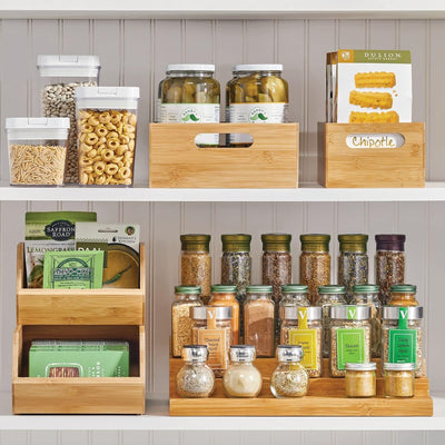 mDesign Aufbewahrungsbox für die Küche – praktische Holzbox mit integrierten Griffen – offene Ablage