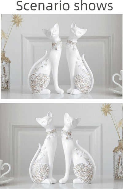 2 Stück/Set Katzenstatuen Heimdekoration Katzenfiguren Paar-Katzenstatuen für Heimdekoration, geeign