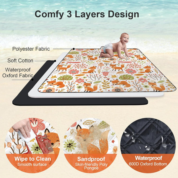 Kinder Picknickdecke Wasserdicht Faltbar, 200x200cm Tragbare Strandmatte Tier Maschine Waschbar, Gro