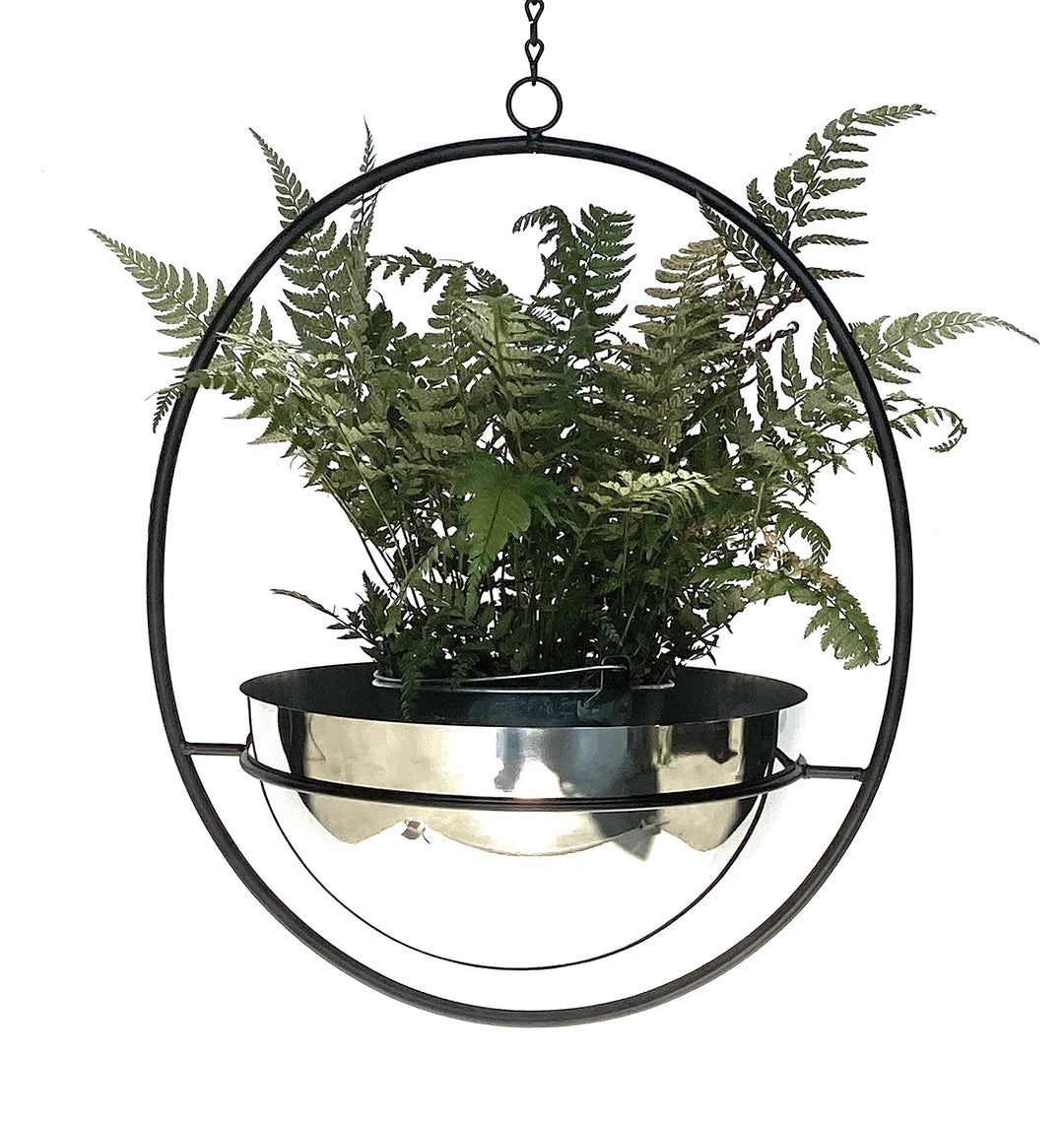 DanDiBo Blumenampel Innen Metall Wand Hängepflanzen 78 cm 96087 L mit Topf Silber Pflanzenhänger Blu