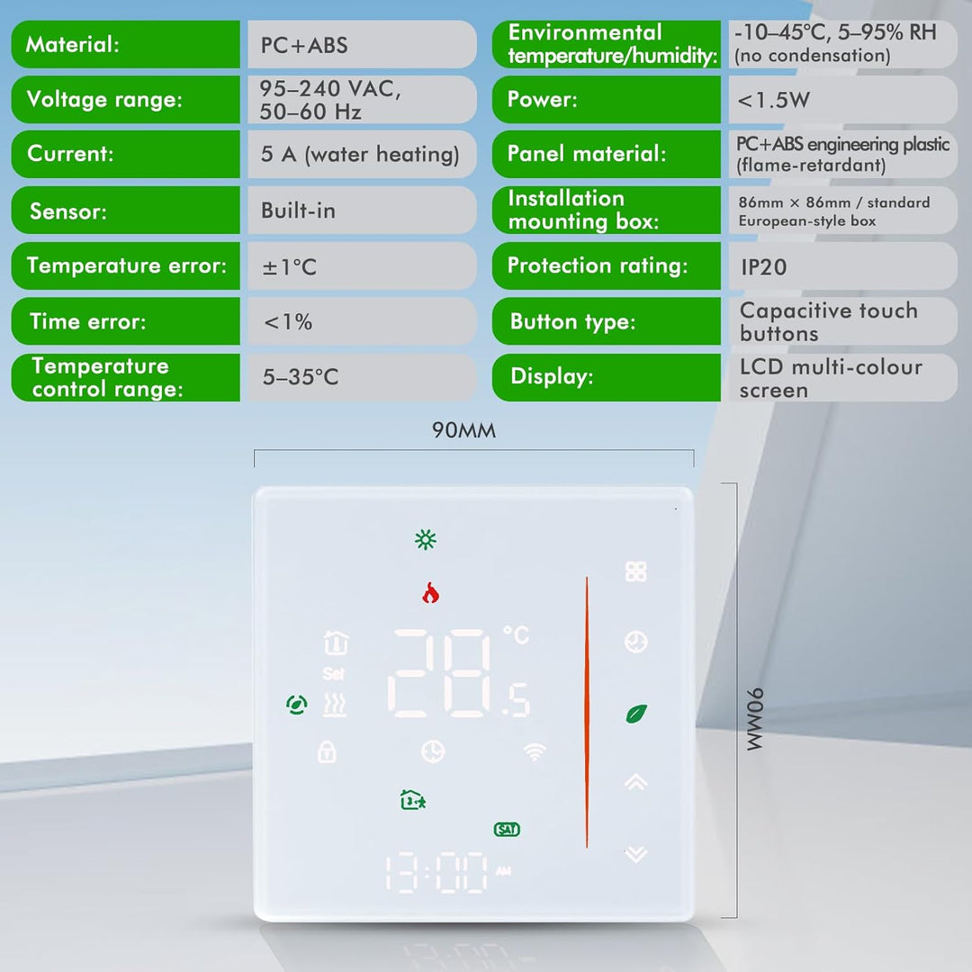 Thermostat Fussbodenheizung, 5A 230V WiFi Smart Thermostat Fussbodenheizung Raumthermostat Smart Rau