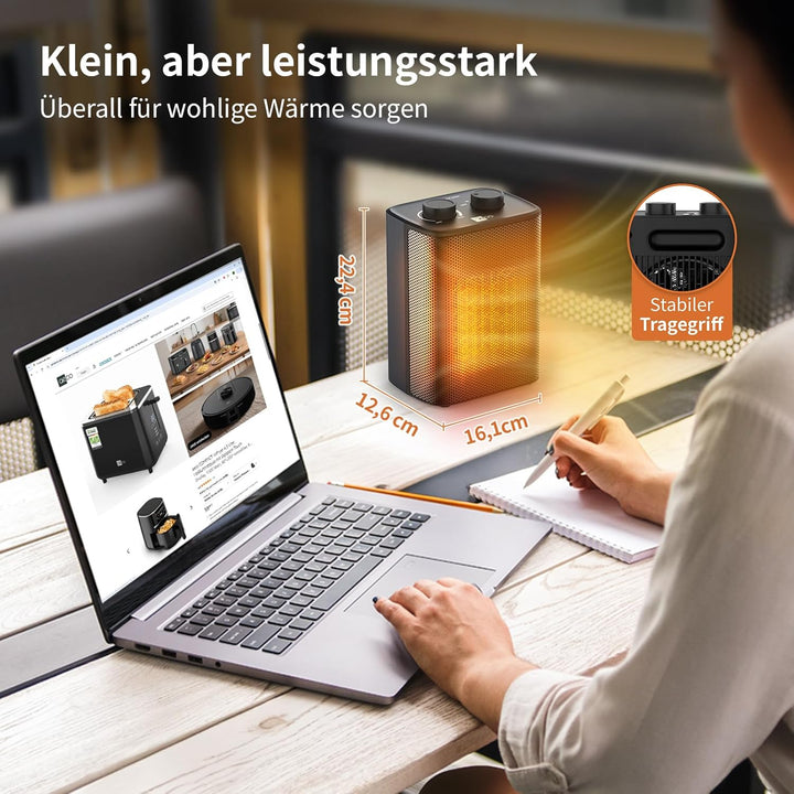 aeco EcoHeat One Heizlüfter klein 2000W energiesparend 3 Heizstufen Elektroheizung PTC Keramik Therm