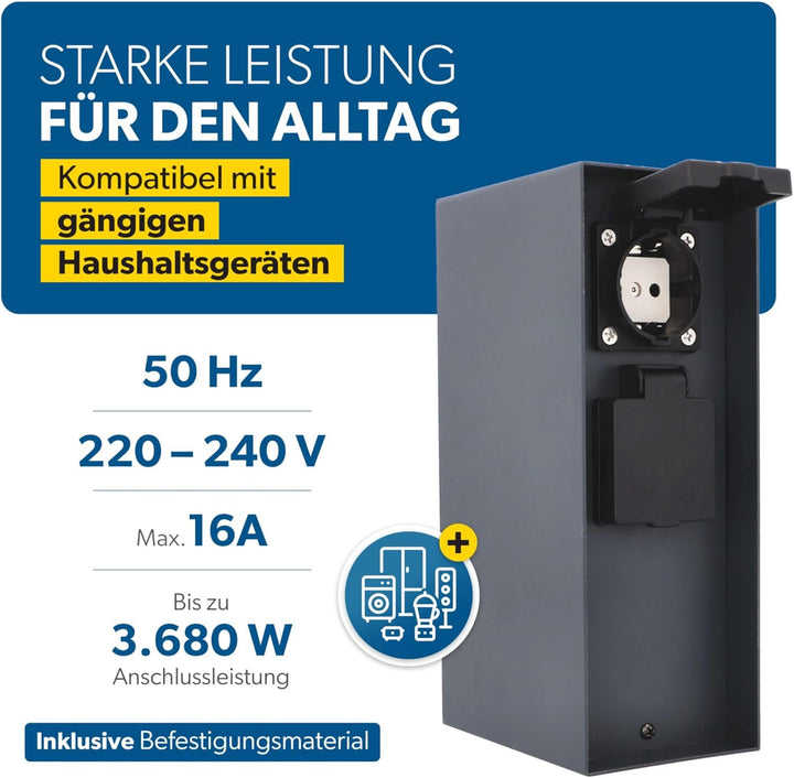 UNITEC Steckdosenverteiler für den Garten, Steckdosensäule mit Zeitschaltuhr, Aussensteckdose, Edels