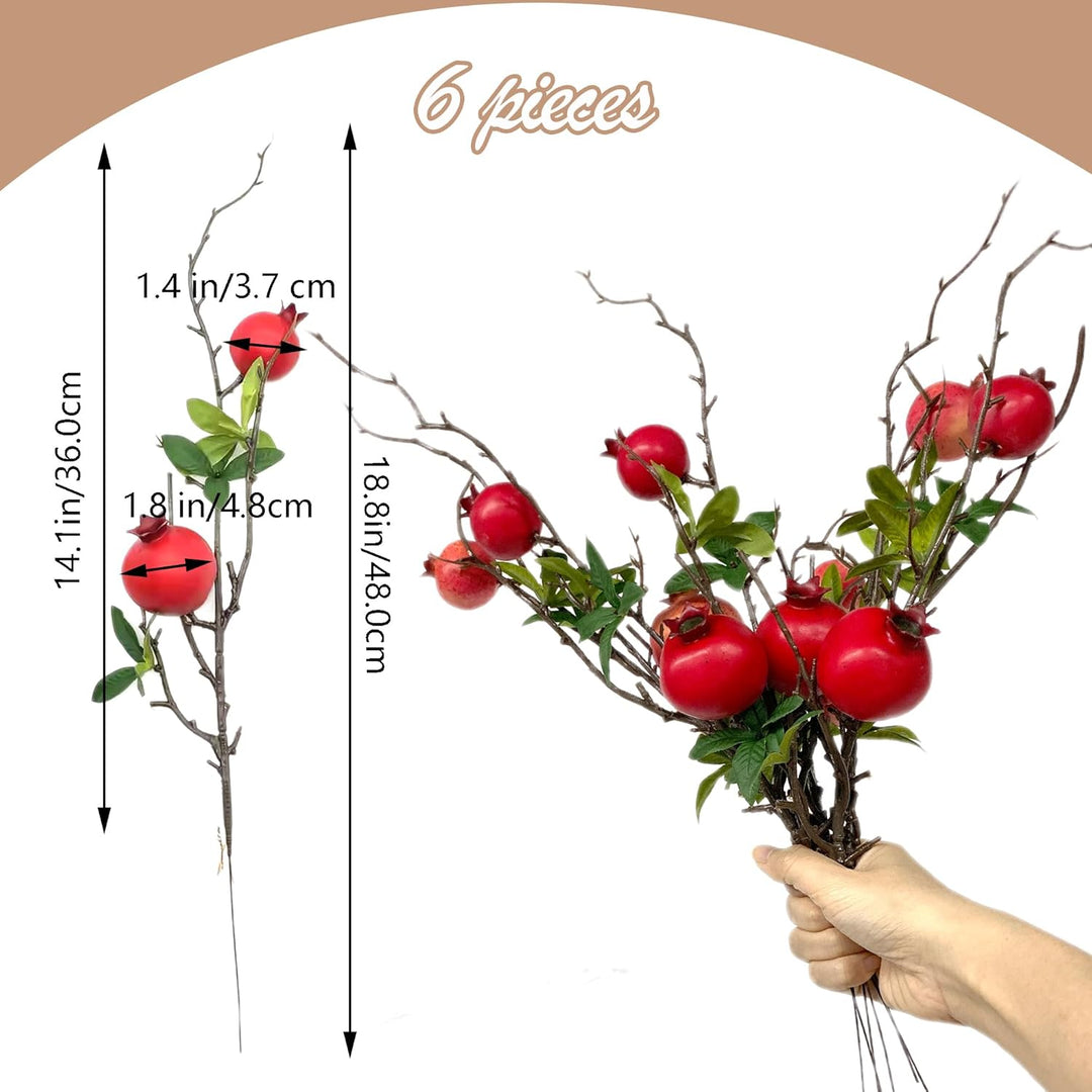 DHER 6 pcs Künstlicher Granatapfelzweig, Simulation Obst Dekoration, für Haus, Tischdekoration, Hoch