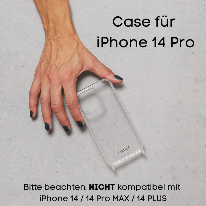 NOOMYA® Premium Fashion Handykette | Set Handyhülle iPhone 14 PRO &amp; Handyband Phantom Grey| Handygur