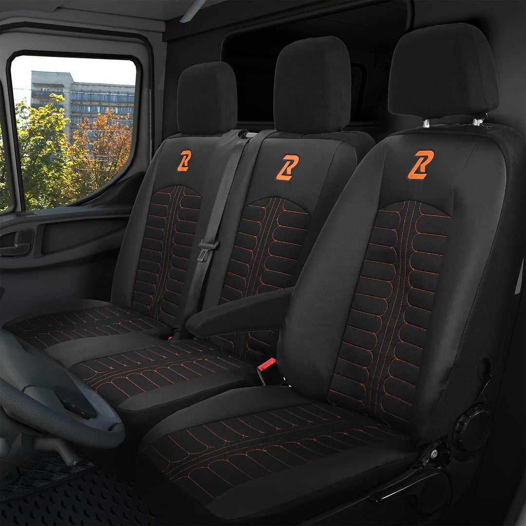 LUCARO Sitzbezüge für Mercedes Sprinter 3 ab 2018 - Sitzbezügesets 1+2 - Auto Sitzbezüge Schwarz Ora