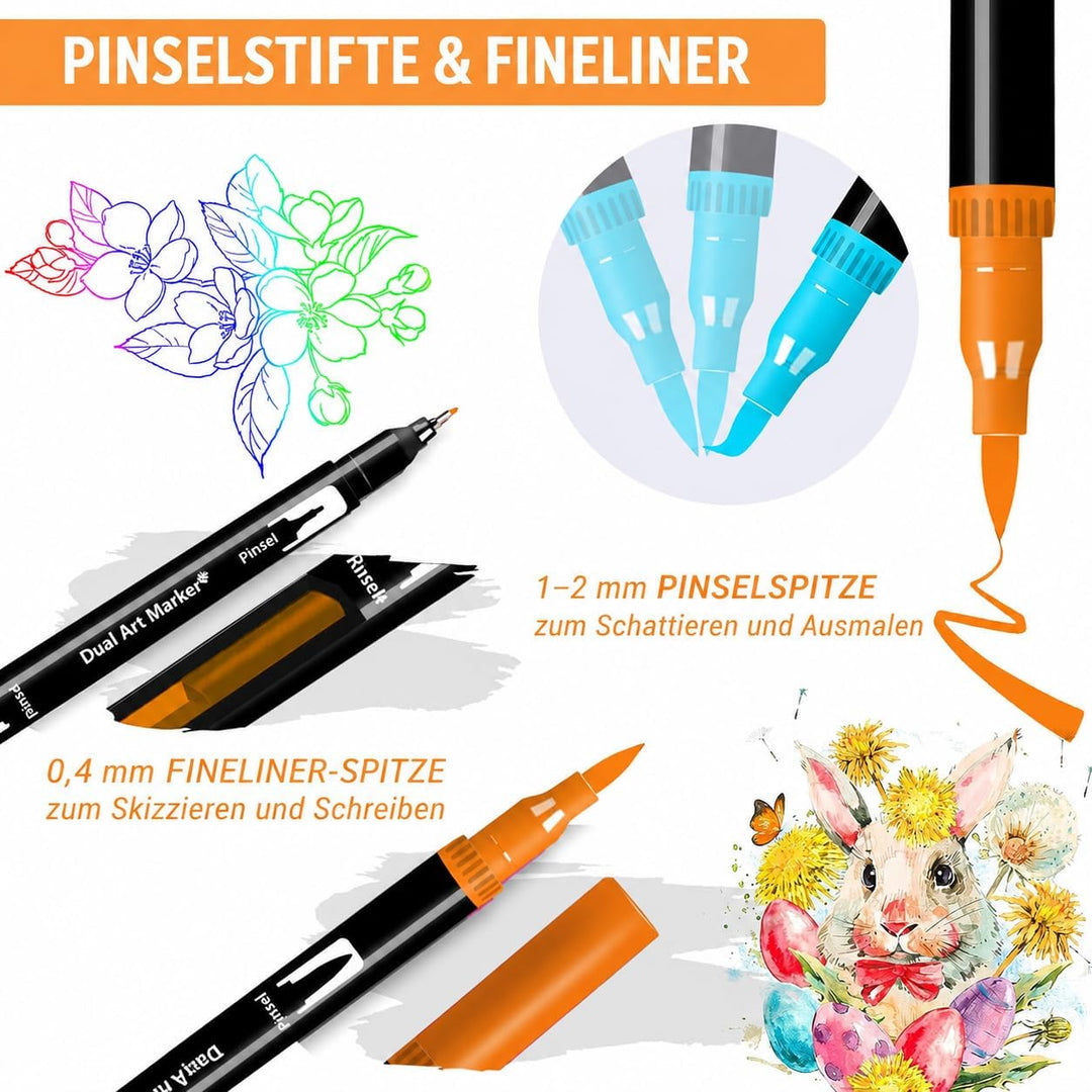 Lyuvie Filzstifte Set, 60 Farben Pinselstifte Aquarell Brush Pen Set für Kinder, 2 mm und 0,4 mm Pin