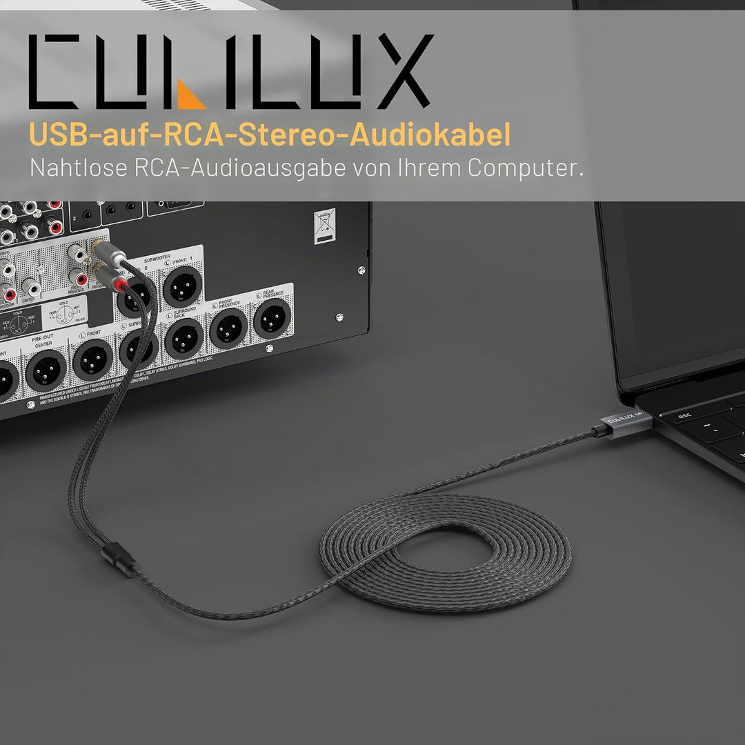 Cubilux USB A auf 2x RCA Audio Kabel, Stereo Cinch AUX Kabel 1,8 m (6 ft) mit DAC bis 384 kHz / 24 B