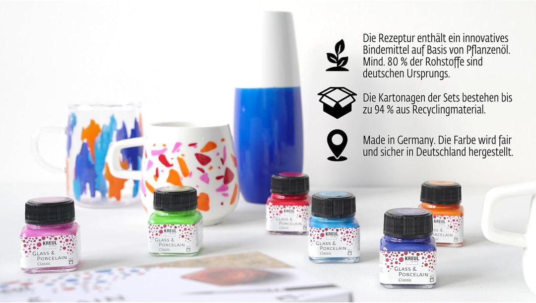 KREUL 16604 - Glass & Porcelain Classic Set Color Living, 6 x 20 ml Farbe und ein Pinsel, fröhliche