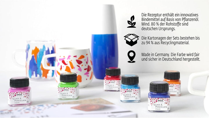 KREUL 16604 - Glass & Porcelain Classic Set Color Living, 6 x 20 ml Farbe und ein Pinsel, fröhliche