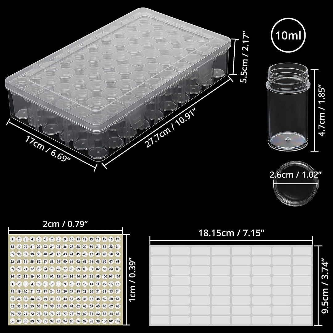 Kurtzy 60 Herausnehmbare Behälter Klare Kunststoff Perlen Aufbewahrungsbox - 10 ml - Diamond Paintin